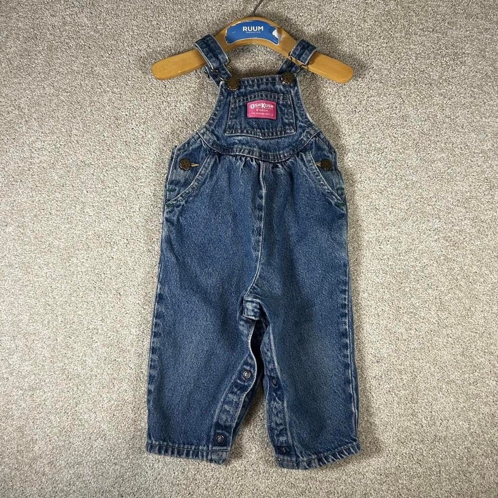 Vintage Oshkosh B'gosh baby 18m made in USA girl's denim overalls